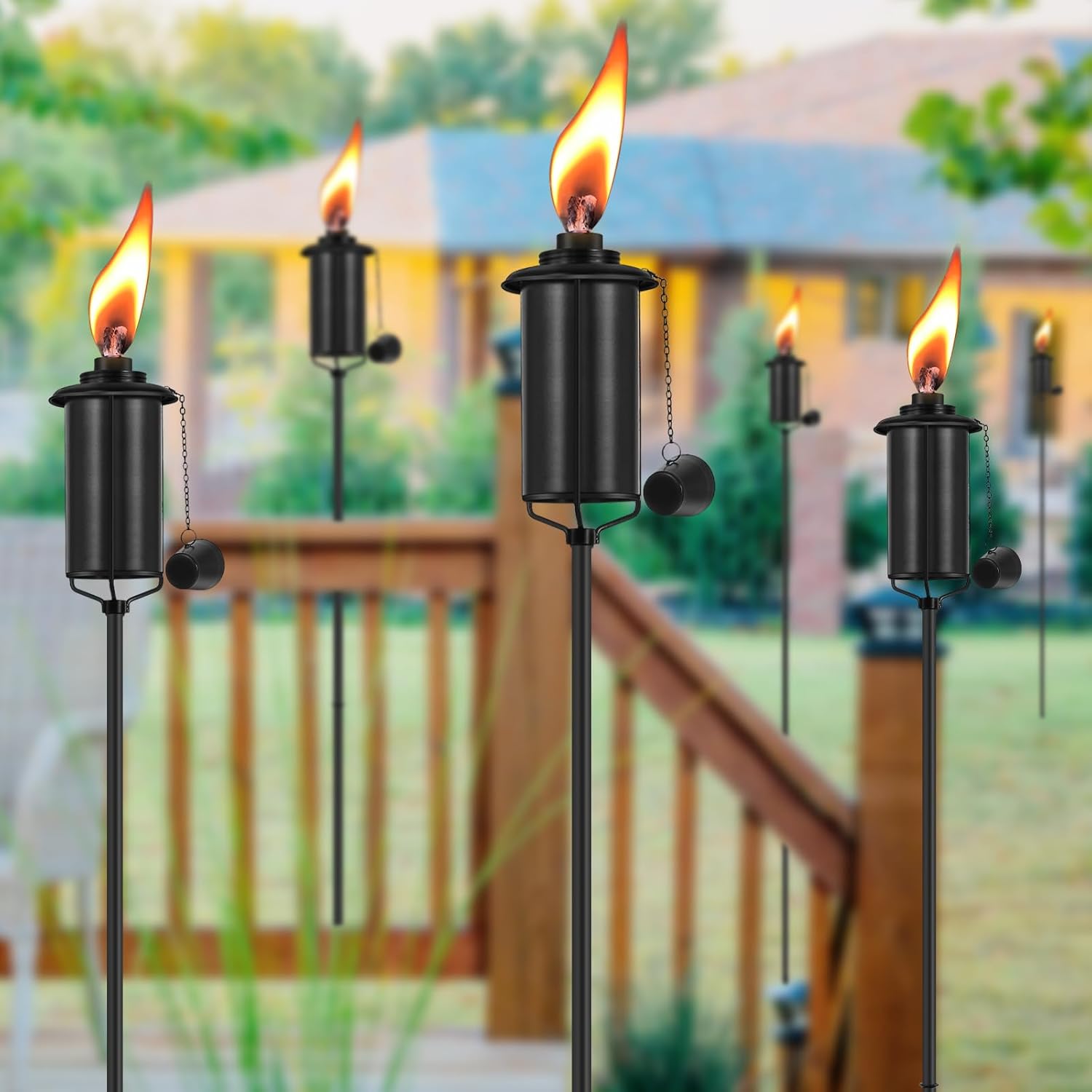 Home Garden – Juego de 4 antorchas de metal de 16 onzas para exteriores, decoración de jardín, antorchas de citronela mejoradas de 59 pulgadas con