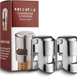 STEETURE 2 tapones de champán de acero inoxidable, tapón de vino espumoso, tapón de silicona de grado alimenticio, sellador de botellas a prueba de STEETURE 2 tapones de champán de acero inoxidable, tapón de vino espumoso, tapón de silicona de grado alimenticio, sellador de botellas a prueba de