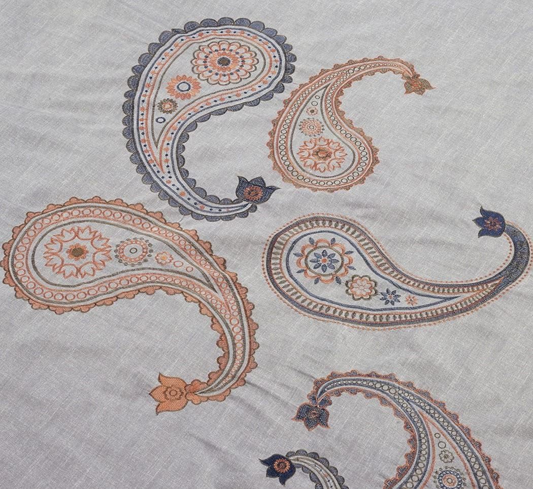 Chezmoi Collection Naomi – Juego de ropa de cama de 7 piezas con bordado floral de cachemira naranja marino, tamaño Queen