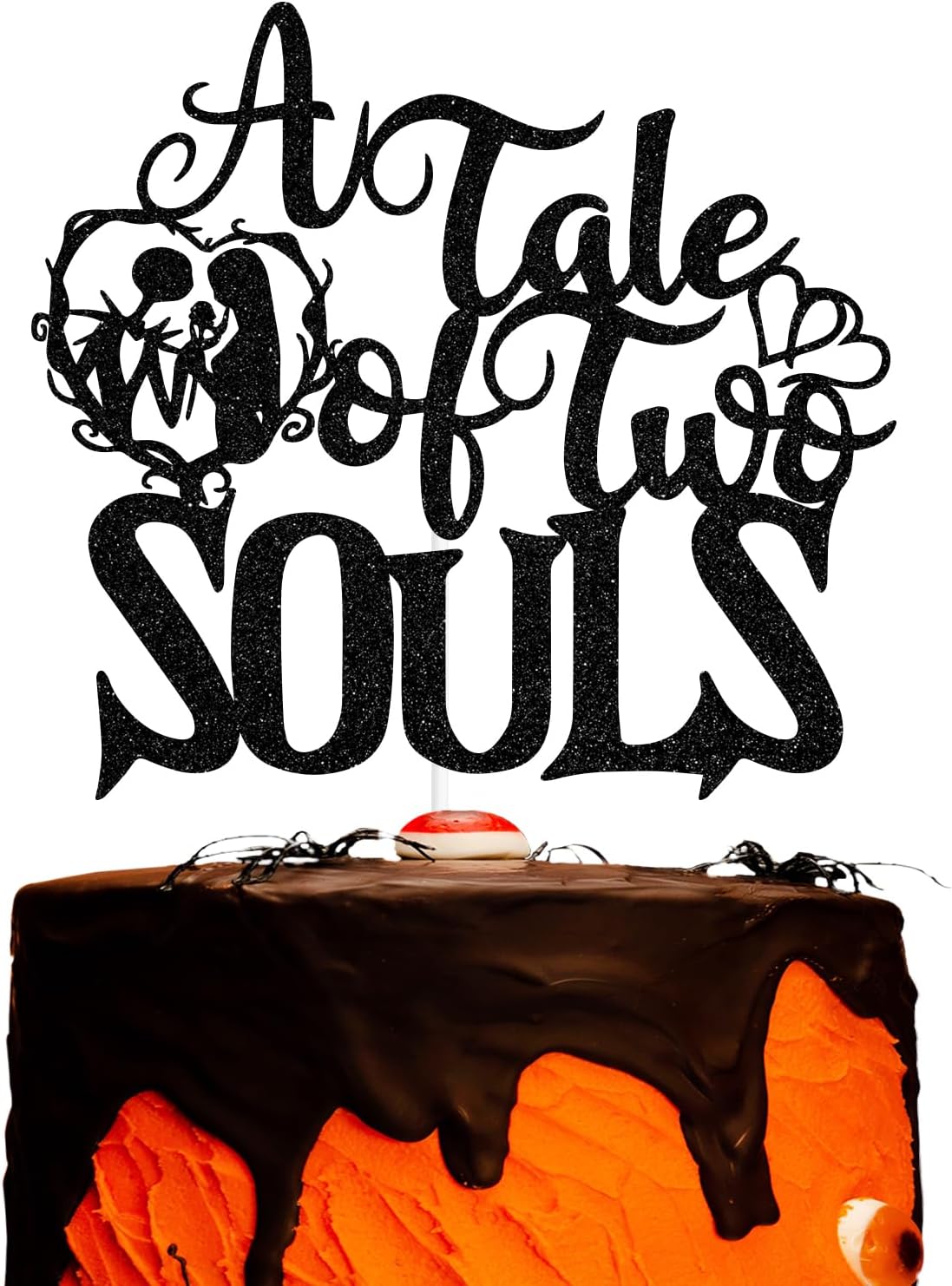 Decoración para tartas con purpurina negra “A Tale of Two Souls”, “Till DeathTill Death Do Us PartyAbout Damn Time”, decoración temática de