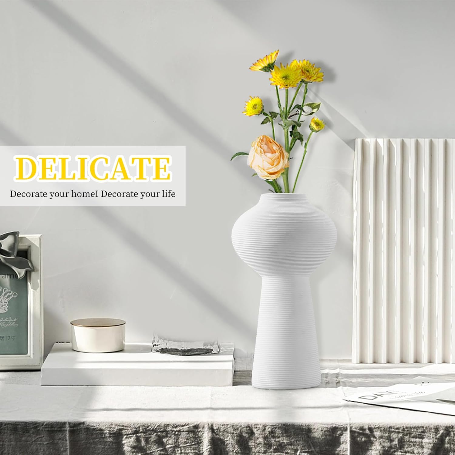Juego de 3 jarrones para flores, jarrones de cerámica minimalistas para decoración del hogar, jarrón blanco alto para centros de mesa, boda,