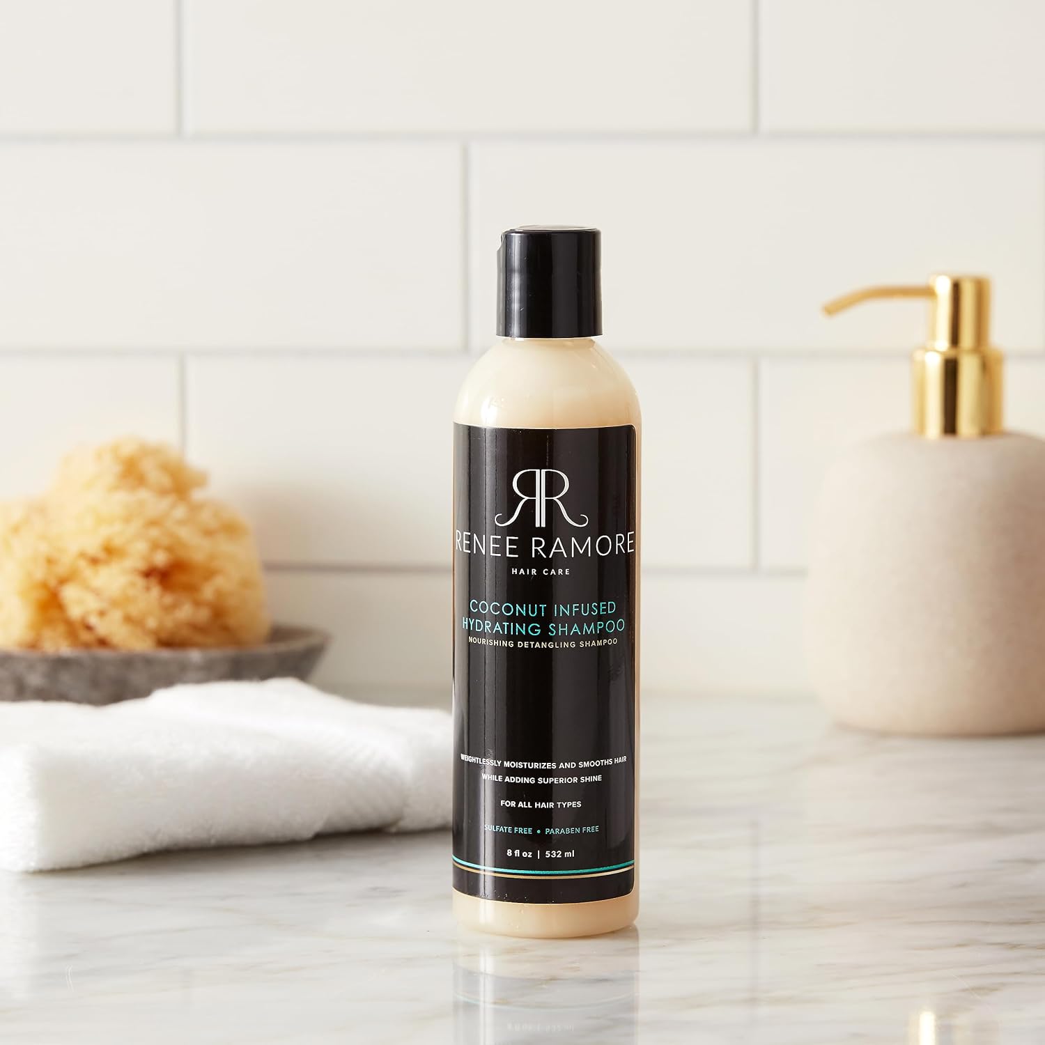 Renee Ramore Champú limpiador hidratante con infusión de coco fortificado para reponer, humedecer, alisar el cabello, controlar el encrespamiento,