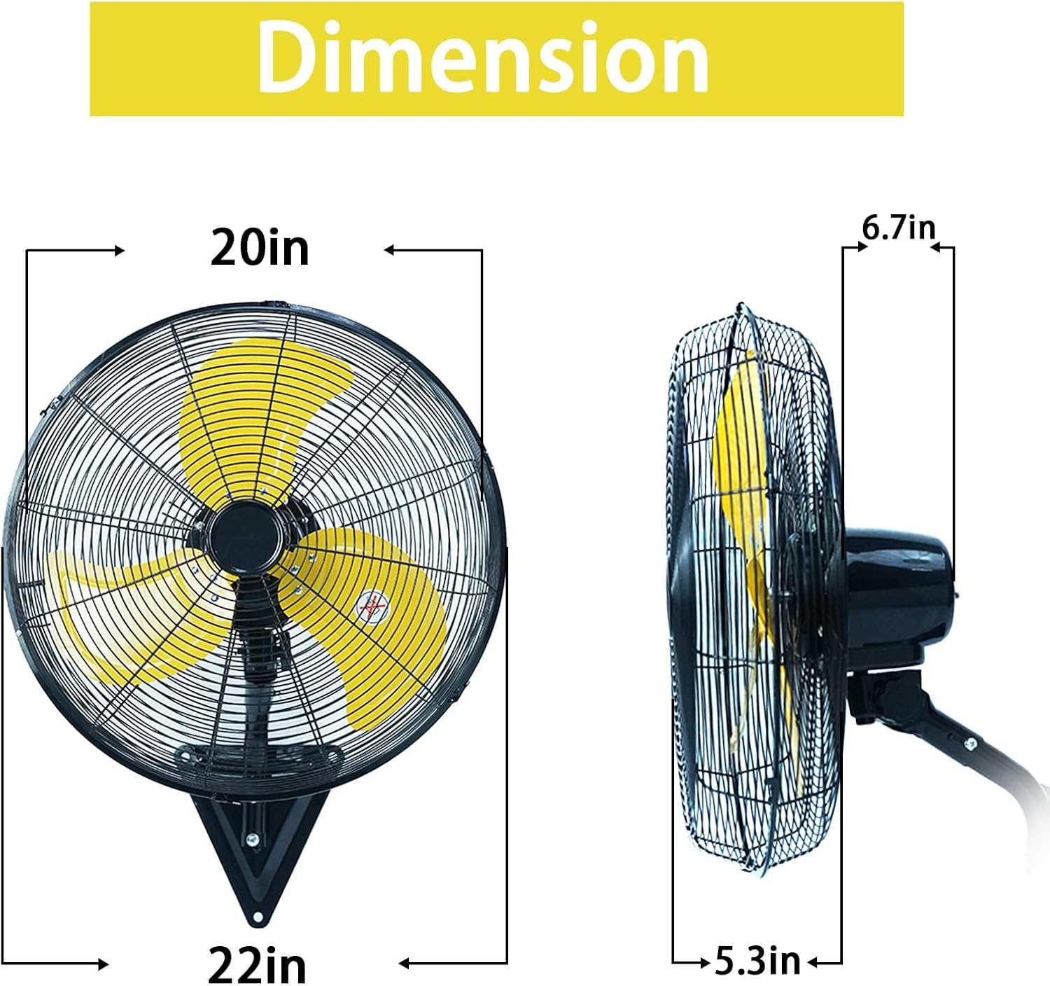Ventilador de montaje en pared, ventilador de pared oscilante de 20 pulgadas con 7000 CFM, 3 velocidades, ventilador industrial de alta velocidad