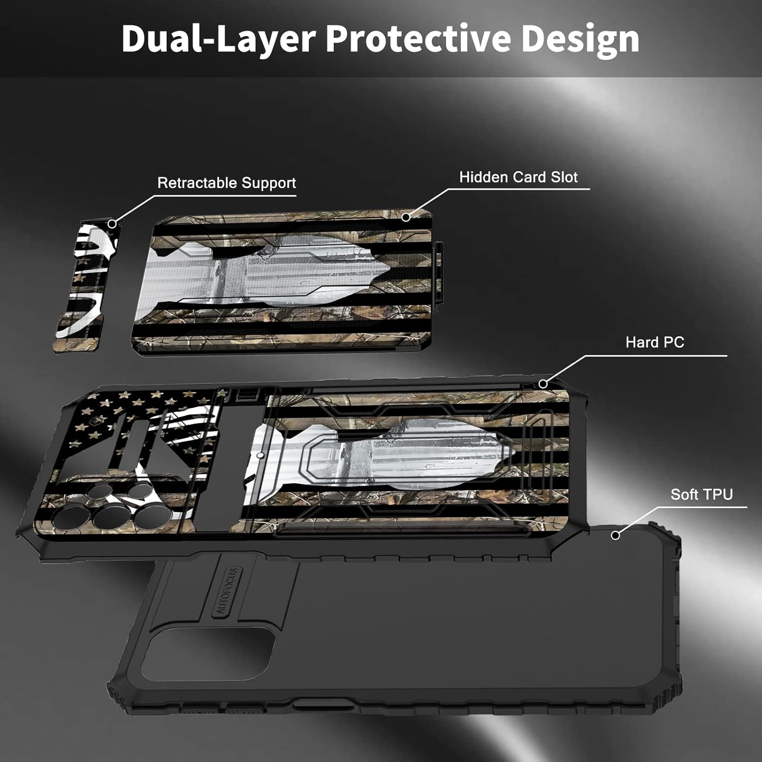 Funda para Samsung Galaxy A32 5G con ranura desmontable para tarjetero, función atril, doble capa, resistente, a prueba de golpes, funda oculta para