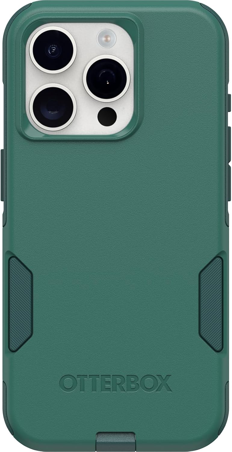 OtterBox Funda para iPhone 15 Pro (solamente) Commuter Series obtén tus verdes, delgada y resistente, apta para el bolsillo, con protección de puerto