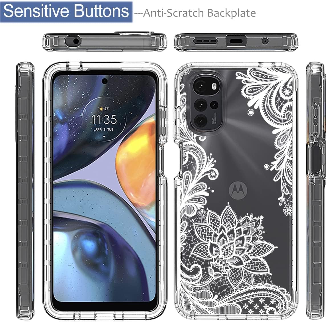 Funda para Moto E32Moto E32SMoto G22 XT2231-2 con protector de pantalla de vidrio templado, bonito diseño de mandala transparente, funda protectora
