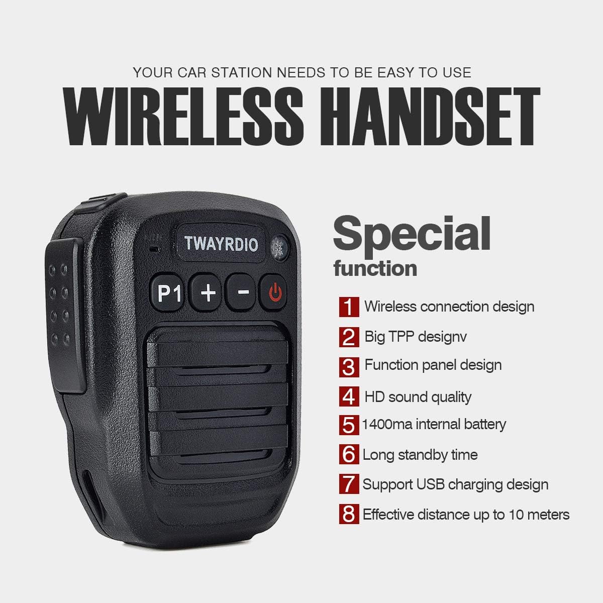 TWAYRDIO Altavoz de micrófono Bluetooth con transceptor móvil, micrófono inalámbrico para el hombro con adaptador Bluetooth para radio móvil Yaesu