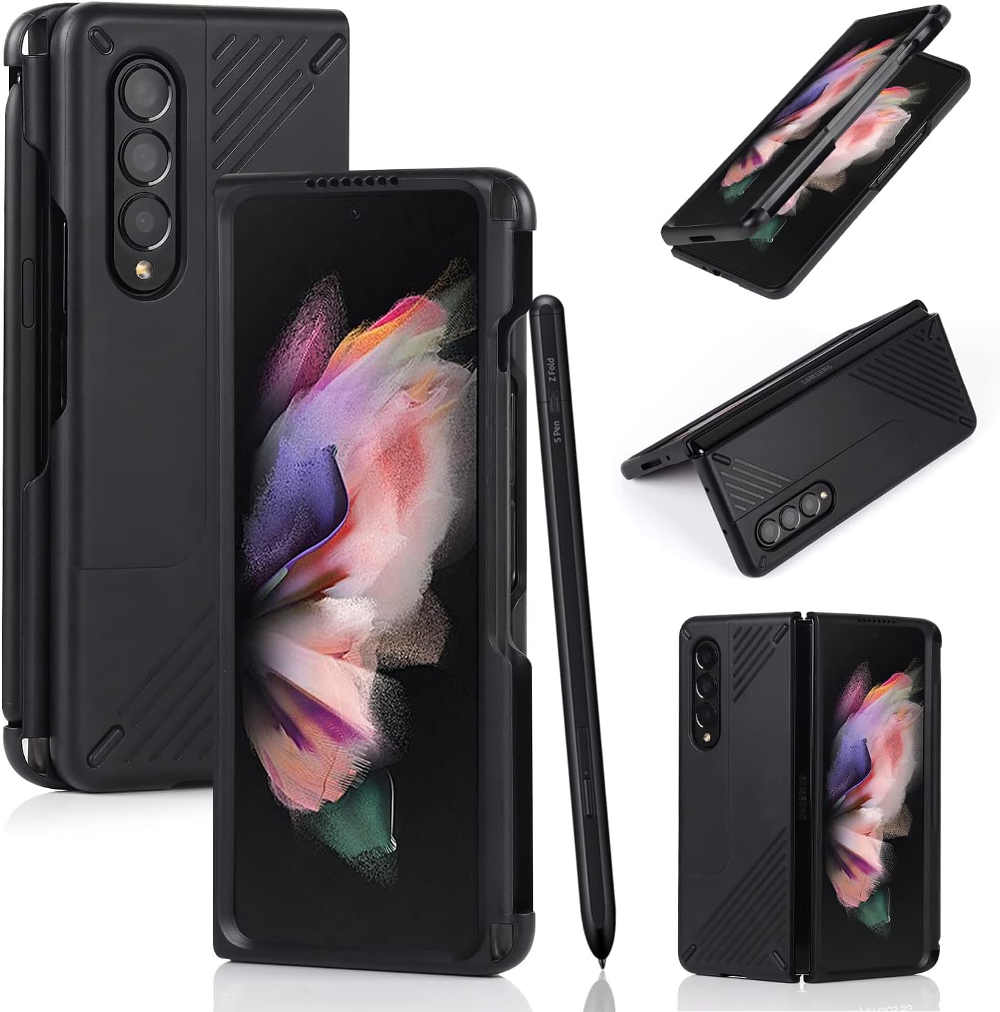 Cavor Funda diseñada para Samsung Galaxy Z Fold 3 con soporte para bolígrafo S, protección de cuerpo completo, antiarañazos, anticaídas, resistente
