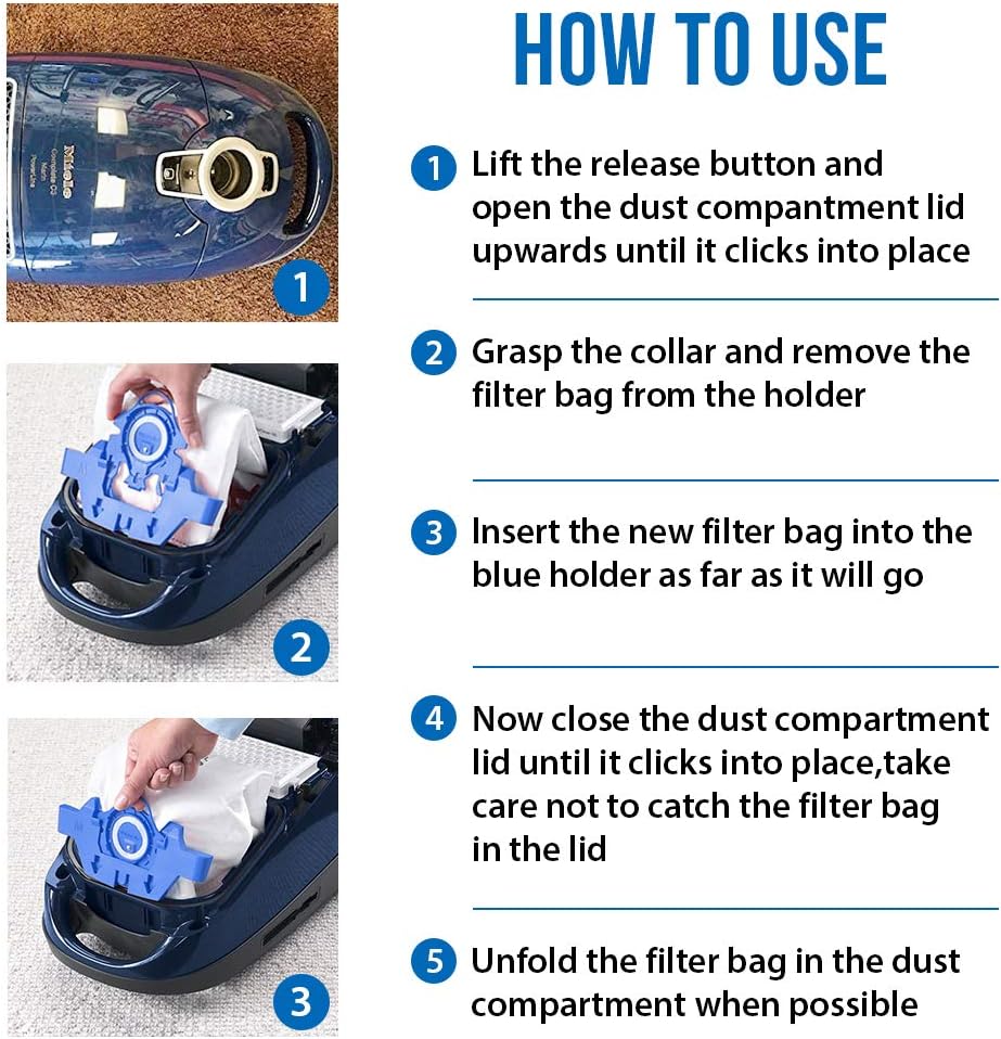 Bolsa de repuesto AirClean 3D Efficiency para bolsas de vacío Miele tipo GN compatible con Miele S2, S5, S8, Classic C1, Complete C2 y Complete C3