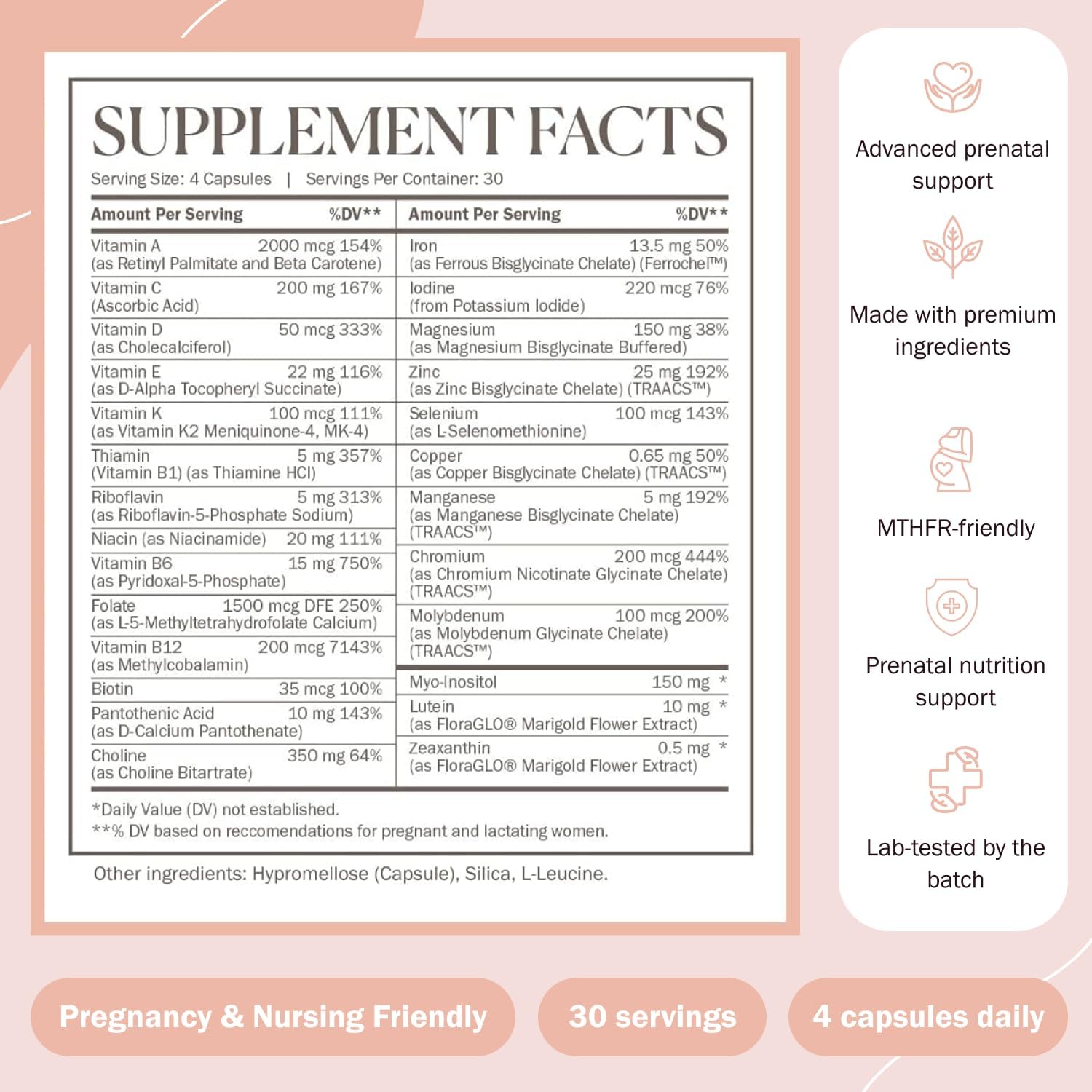 Vitaminas prenatales – Multivitamínico metilado para el embarazo con nutrientes biodisponibles – Nutrición para mamá y bebé, desarrollo fetal con