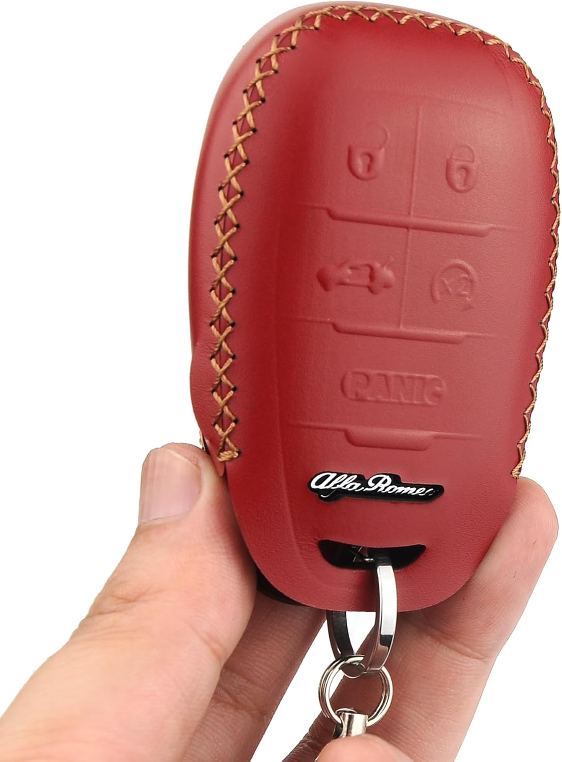 Funda para llavero de piel italiana auténtica a prueba de huellas dactilares compatible con Alfa Romeo Giulia Stelvio 4C Spider