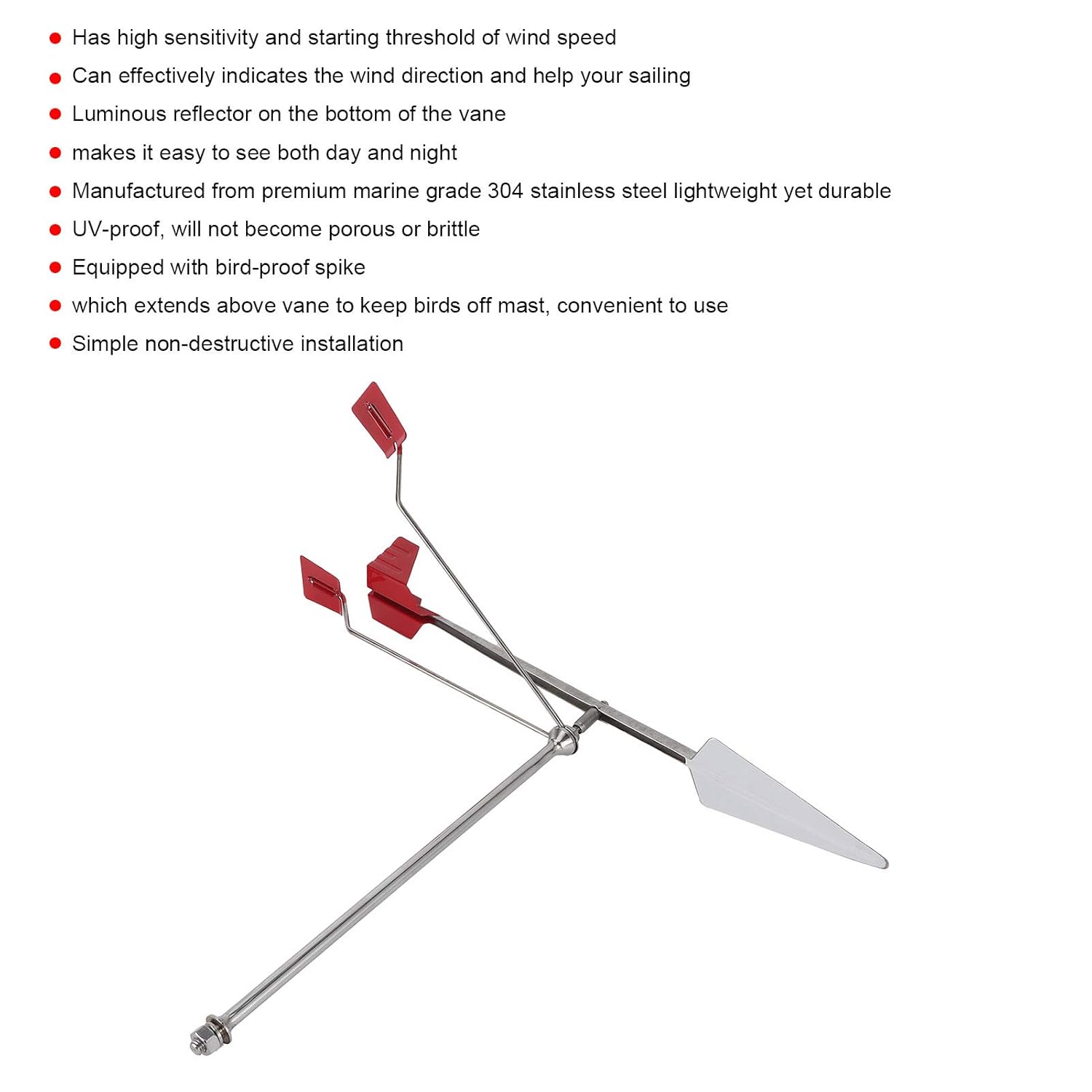 Fydun – Indicador de viento para barco, aveta de viento marina 304 de acero inoxidable indicación de dirección del viento para yate, barco de vela