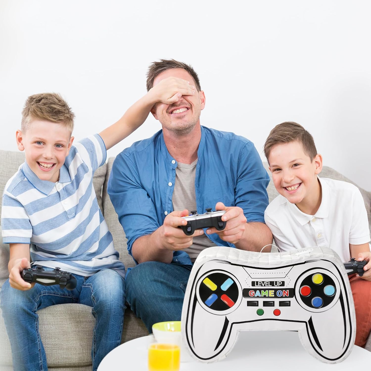 Paquete de piñata de controlador de videojuegos, juego de piñata con venda y murciélago para niños, suministros de fiesta de cumpleaños para niños,