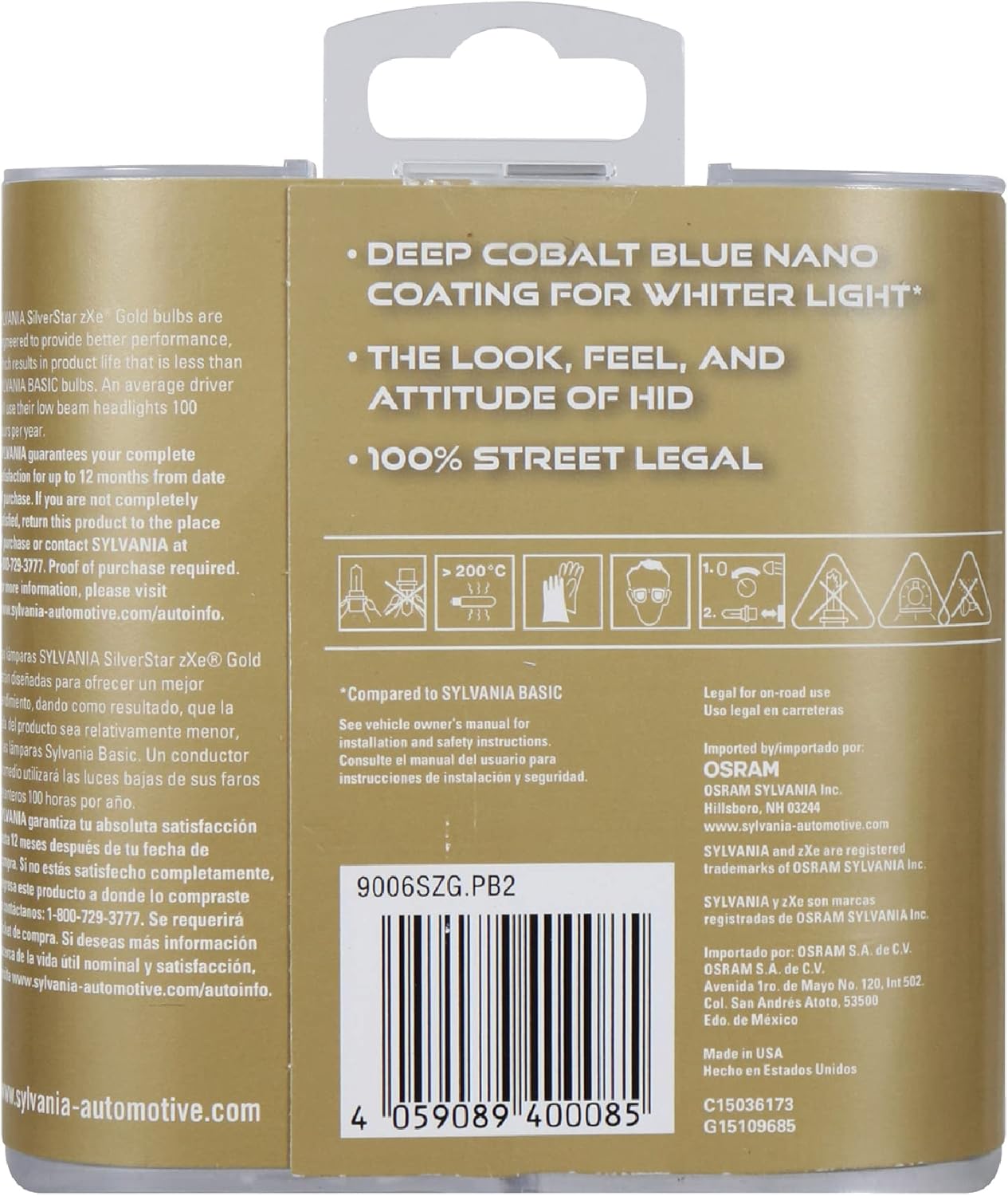 SYLVANIA – 9006 (HB4) SilverStar zXe Gold – Bombilla halógena de alto rendimiento para faros delanteros – Faro y luz antiniebla, salida de luz