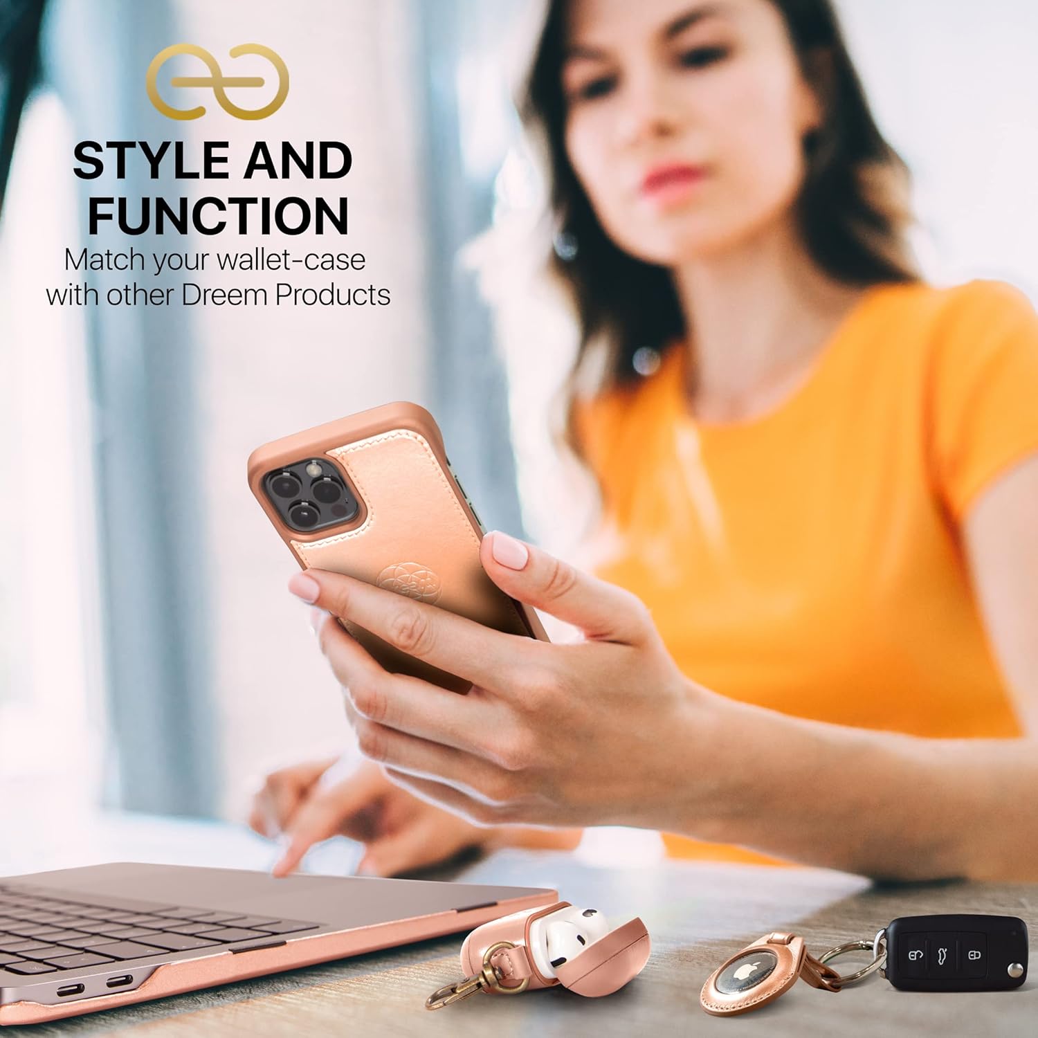 Dreem Fibonacci – Funda tipo cartera para iPhone 15 Pro, 2 en 1, a prueba de golpes, funda MagSafe y desmontable de cuero vegano de lujo con