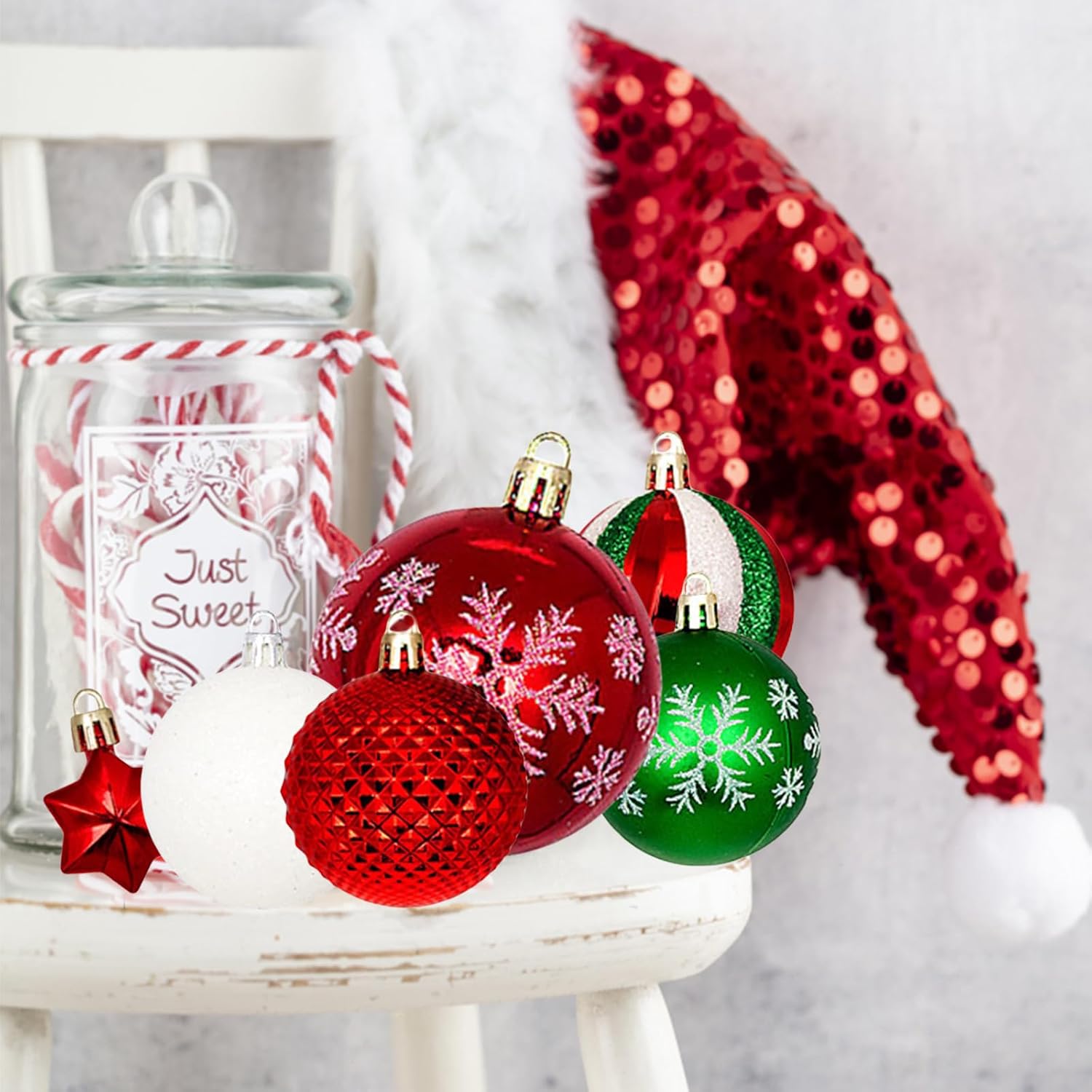 44 bolas de Navidad para decorar el árbol de Navidad, adornos colgantes de Navidad brillantes, adornos colgantes de Navidad negro y dorado (rojo,