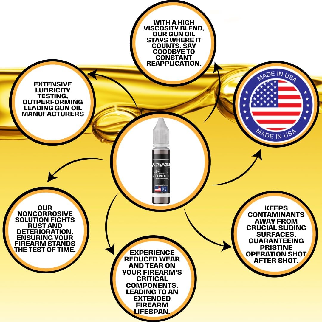 ALPHAGUN – Aceite para armas 75% más suave para un rendimiento máximo, lubricante premium fabricado en Estados Unidos para rifles, pistolas,