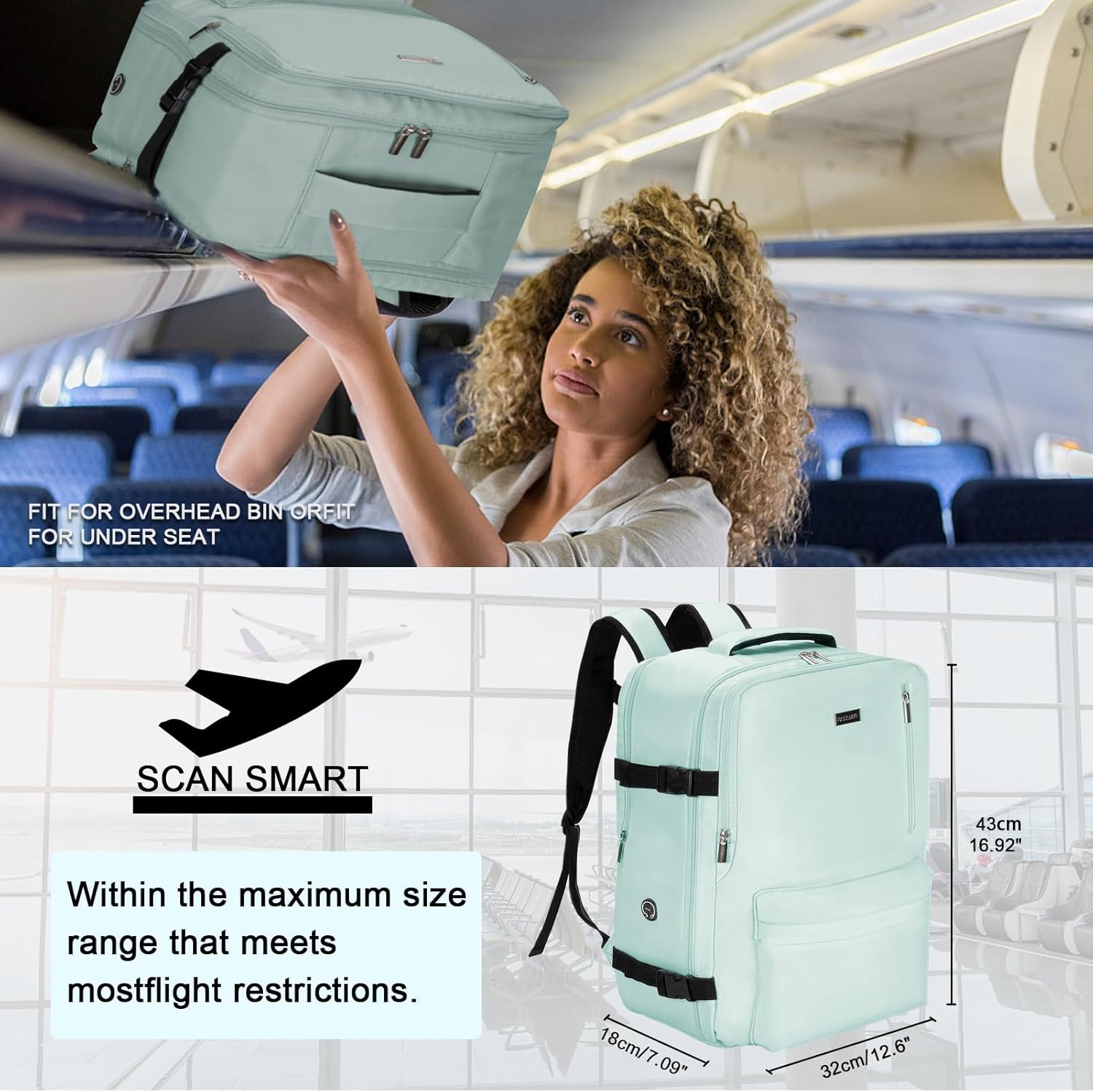 Mochila para portátil de 17 pulgadas, compatible con la TSA, puerto de carga USB, impermeable, adecuada tanto para hombres como para mujeres, Azul,