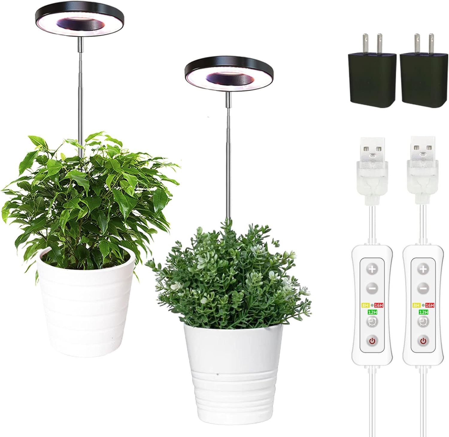 yadoker Luz de cultivo de plantas, luz LED de espectro completo para plantas de interior, altura ajustable, temporizador automático, bajo voltaje