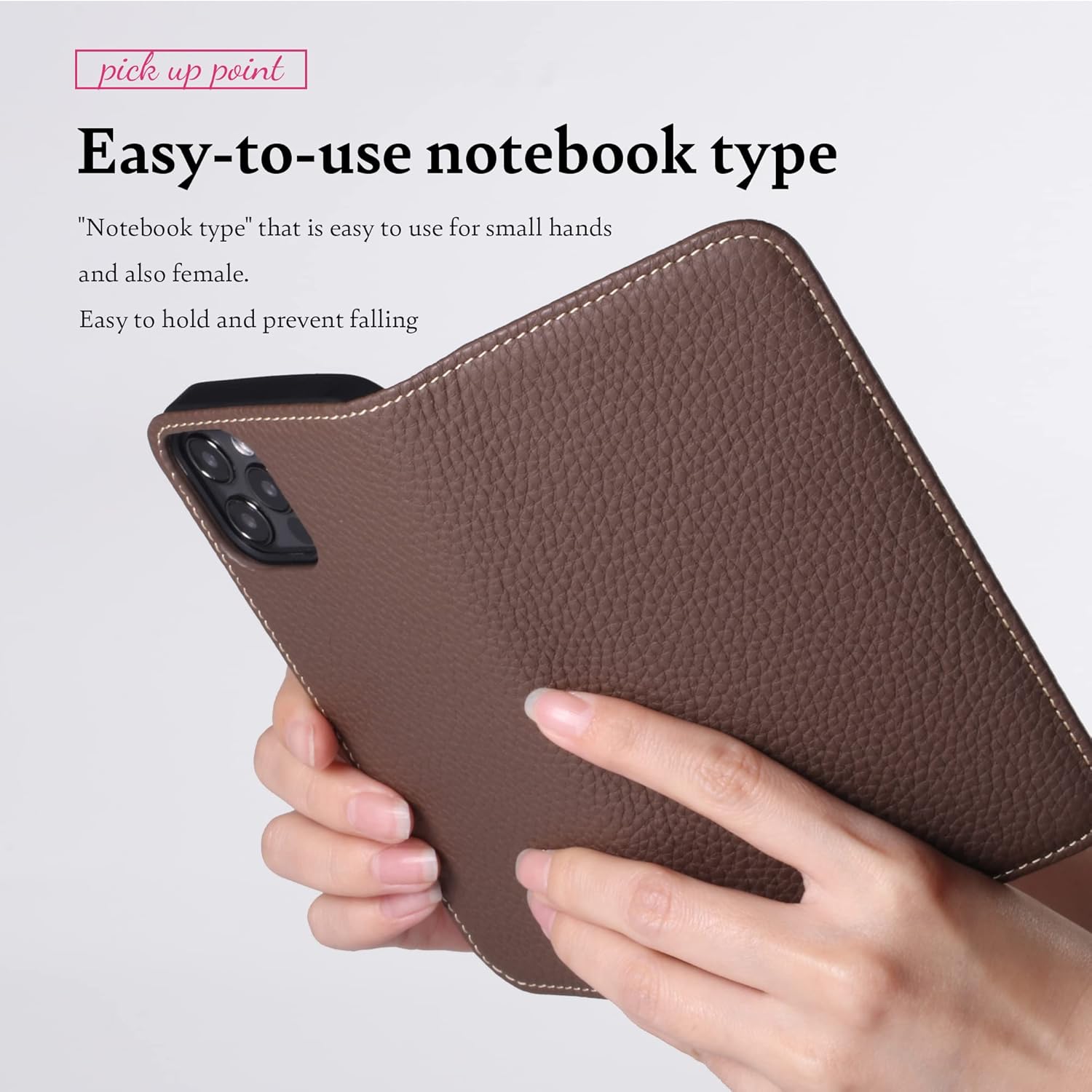 hanatora PH-12Pro-Grege – Funda de cuero tipo cartera para iPhone 12  iPhone12 Pro en piel de becerro auténtica, con ranuras para tarjetero,