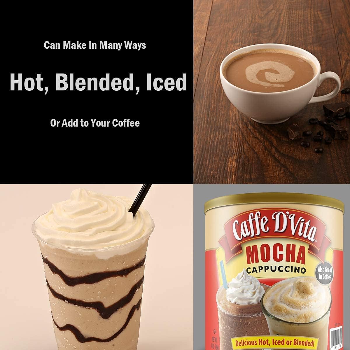Caffe D’Vita – Mezcla de bebida de capuchino caliente o helado, moca, 4 libras, incluye una cuchara de café con clip de sellado de bolsa