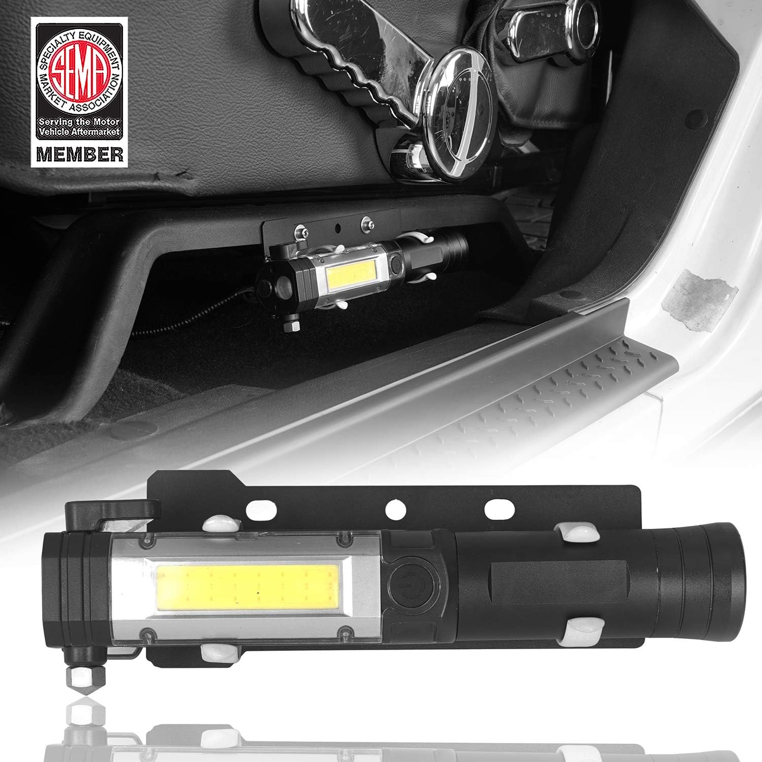 Hooke Road JK Wrangler – Soporte para linterna de asiento delantero con linterna (pilas no incluidas) para Jeep JK Wrangler 2011-2018 y Unlimited