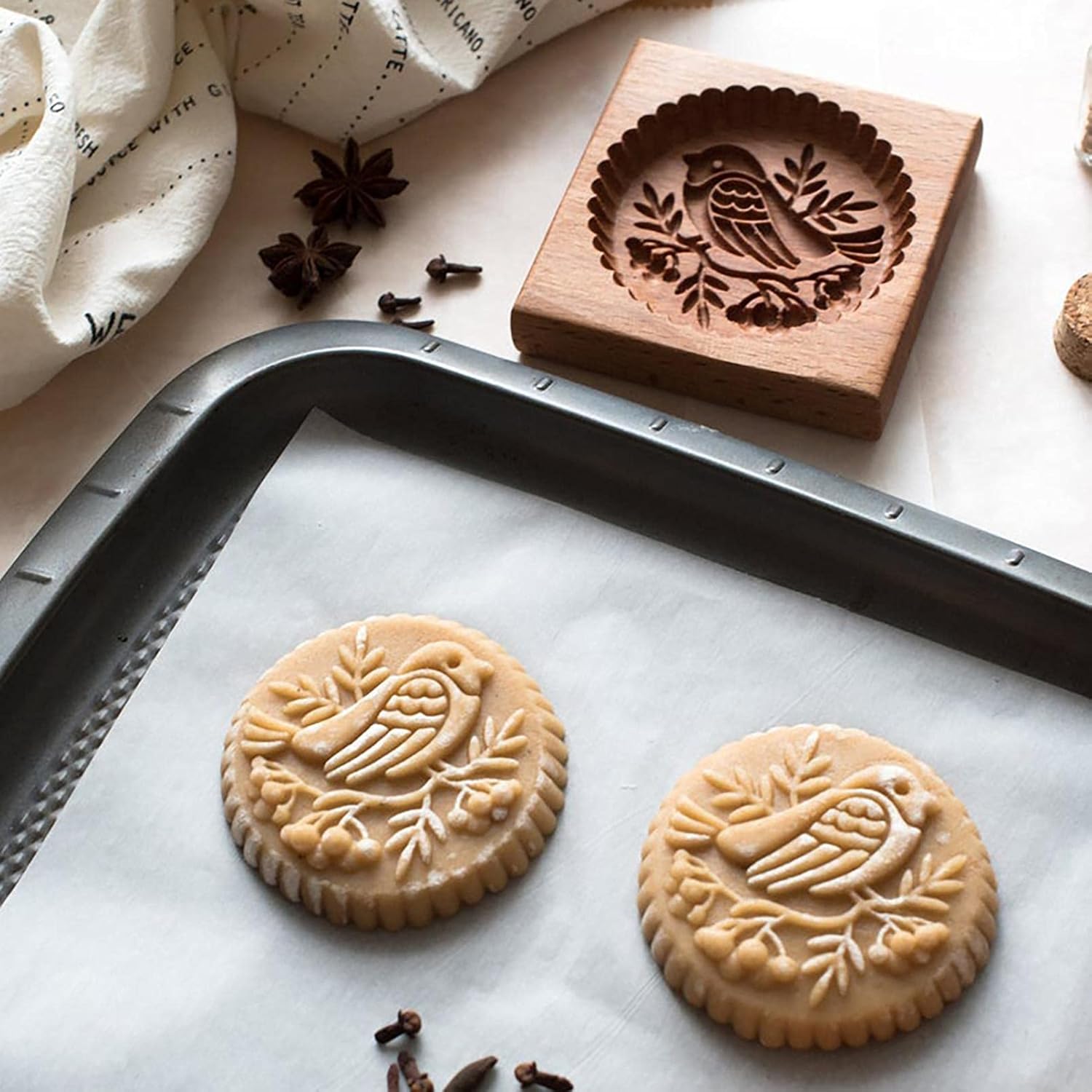 Moldes de madera para galletas de animales, cortador de galletas tipo prensa con gallina 3D, pájaro, conejo, diseño de pescado, moldes de madera