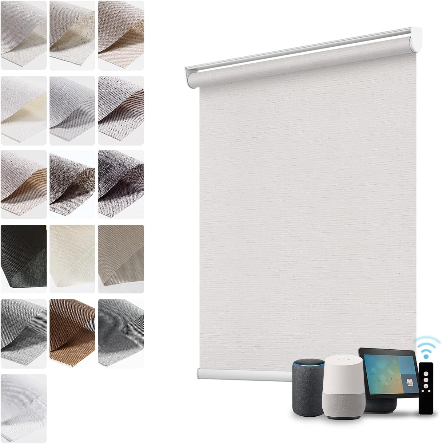 WEFFORT Persianas motorizadas semiopacas, muestra de tela, persianas inteligentes funcionan con HomeKit Alexa Google Home Persianas eléctricas con