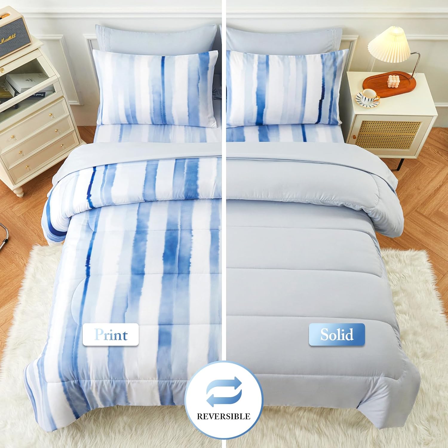 YIYEA Juego de edredón tamaño King  Estampado floral  7 piezas de cama en una bolsa  Juegos de ropa de cama para todas las estaciones con edredón,