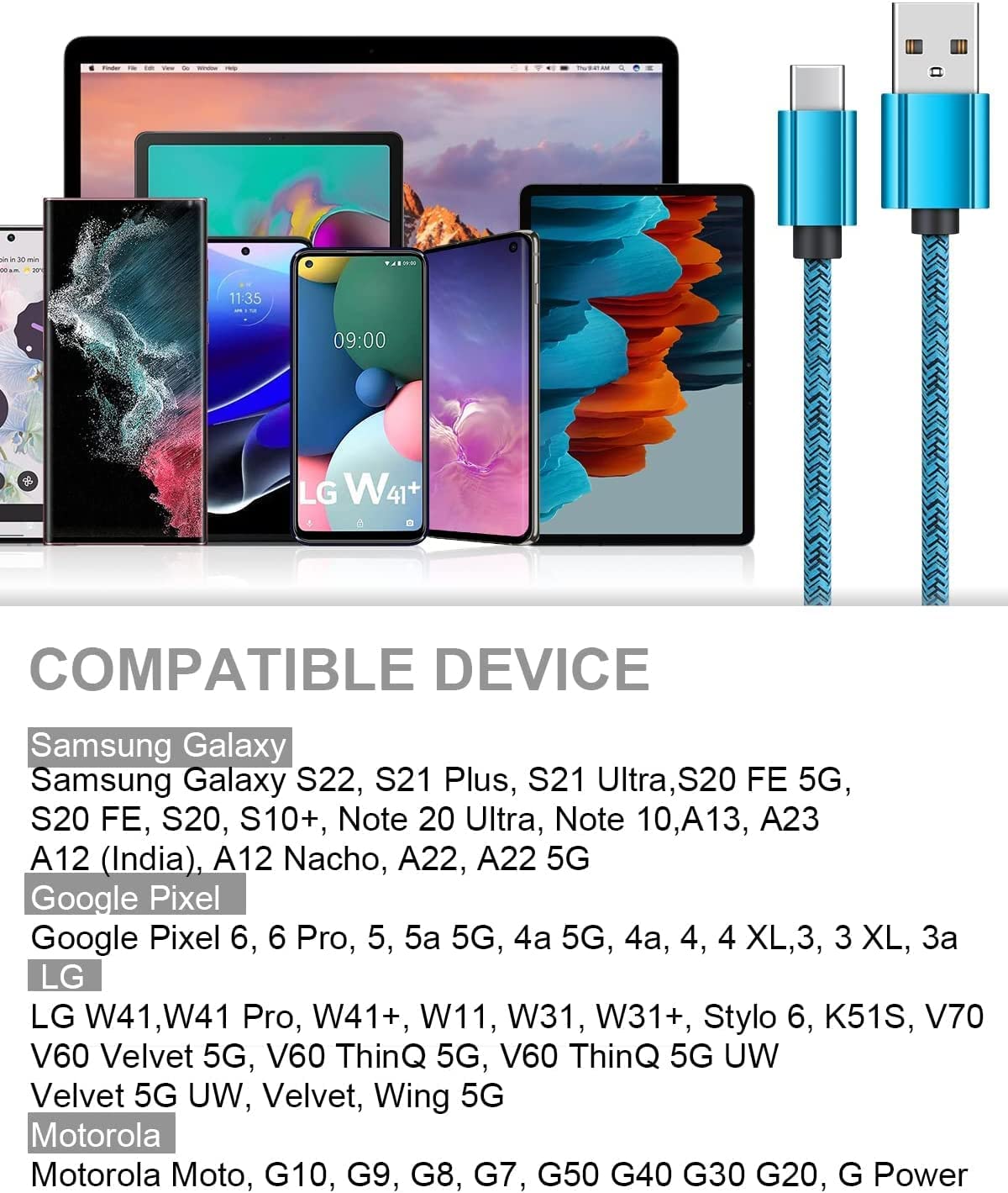 Cable de carga USBC para iPhone 16 Pro Max, cable USB a USB tipo C, cable trenzado de carga rápida para Samsung Galaxy S24 S23 A15 iPhone 1616 Pro15