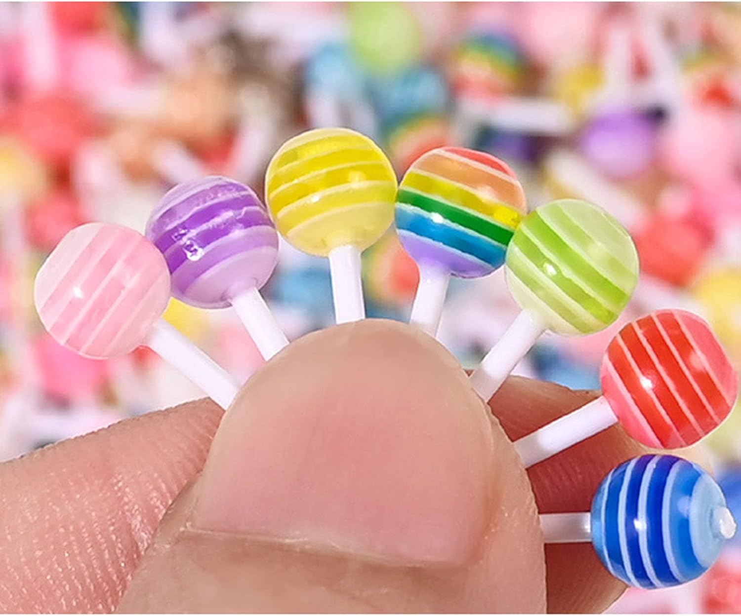 VIAILI SYMIE 50 dijes de resina de piruleta, cuentas de limo de caramelo, suministros de resina con parte trasera plana, suministros para hacer