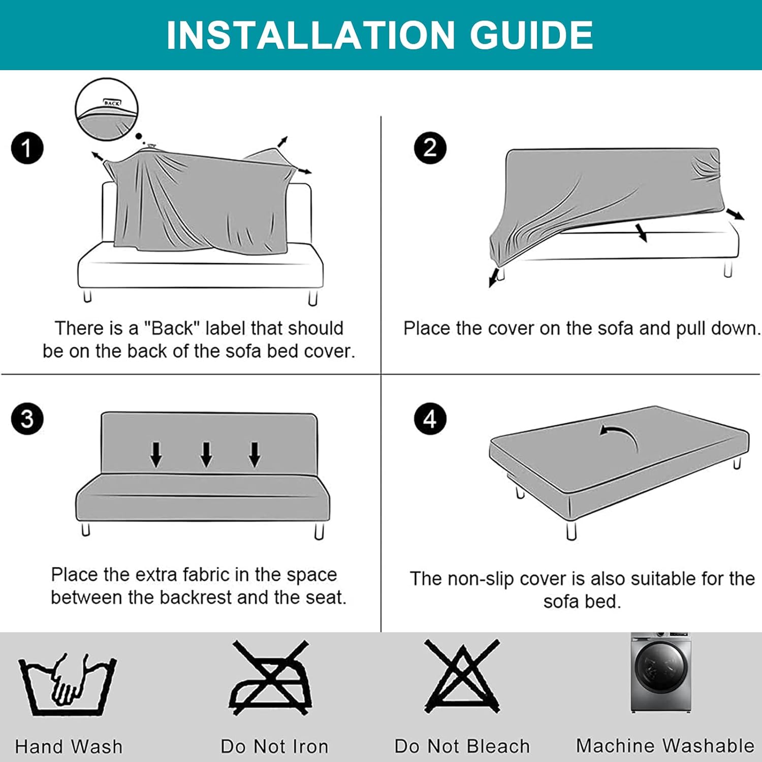Fundas de futón sin brazos, funda elástica para sofá cama, funda de sofá sin brazos, protector de muebles con parte inferior elástica para sofá