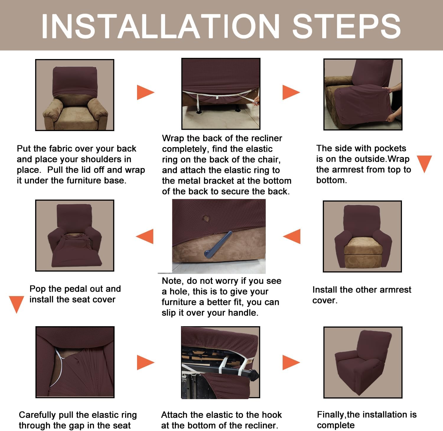 U-NICE HOME Fundas para silla reclinable, 4 piezas, fundas para silla jacquard elásticas (reclinable, chocolate)