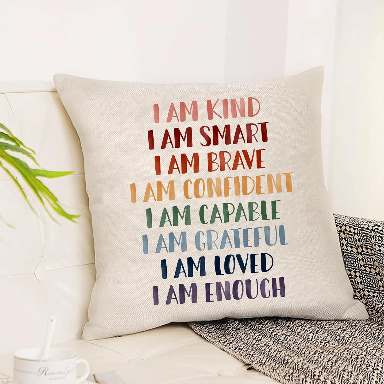 Funda de almohada con frase inspiradora con texto en inglés “I am kind”, para decoración del hogar, dormitorio, sala de estar, regalo para