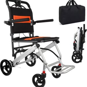 Silla de ruedas ultraligera de transporte  Silla de ruedas portátil plegable con freno de mano  Carros para viajes en avión de edad avanzada con Silla de ruedas ultraligera de transporte  Silla de ruedas portátil plegable con freno de mano  Carros para viajes en avión de edad avanzada con