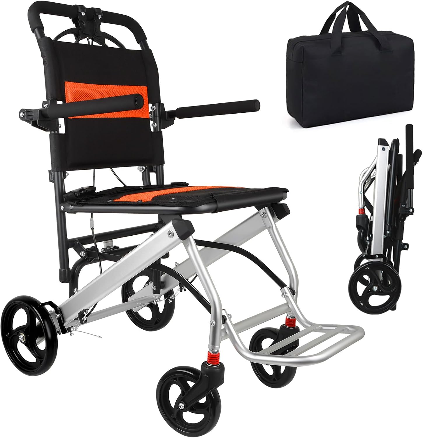 Silla de ruedas ultraligera de transporte  Silla de ruedas portátil plegable con freno de mano  Carros para viajes en avión de edad avanzada con