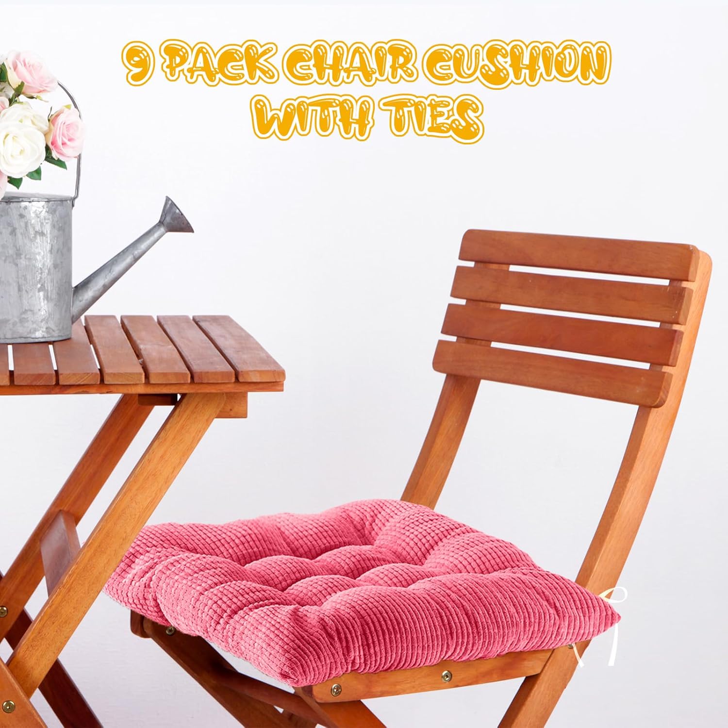 Paquete de 9 cojines para silla con lazos de 15.7 pulgadas de grosor, almohadillas cuadradas para sillas de cocina, para interiores y exteriores,