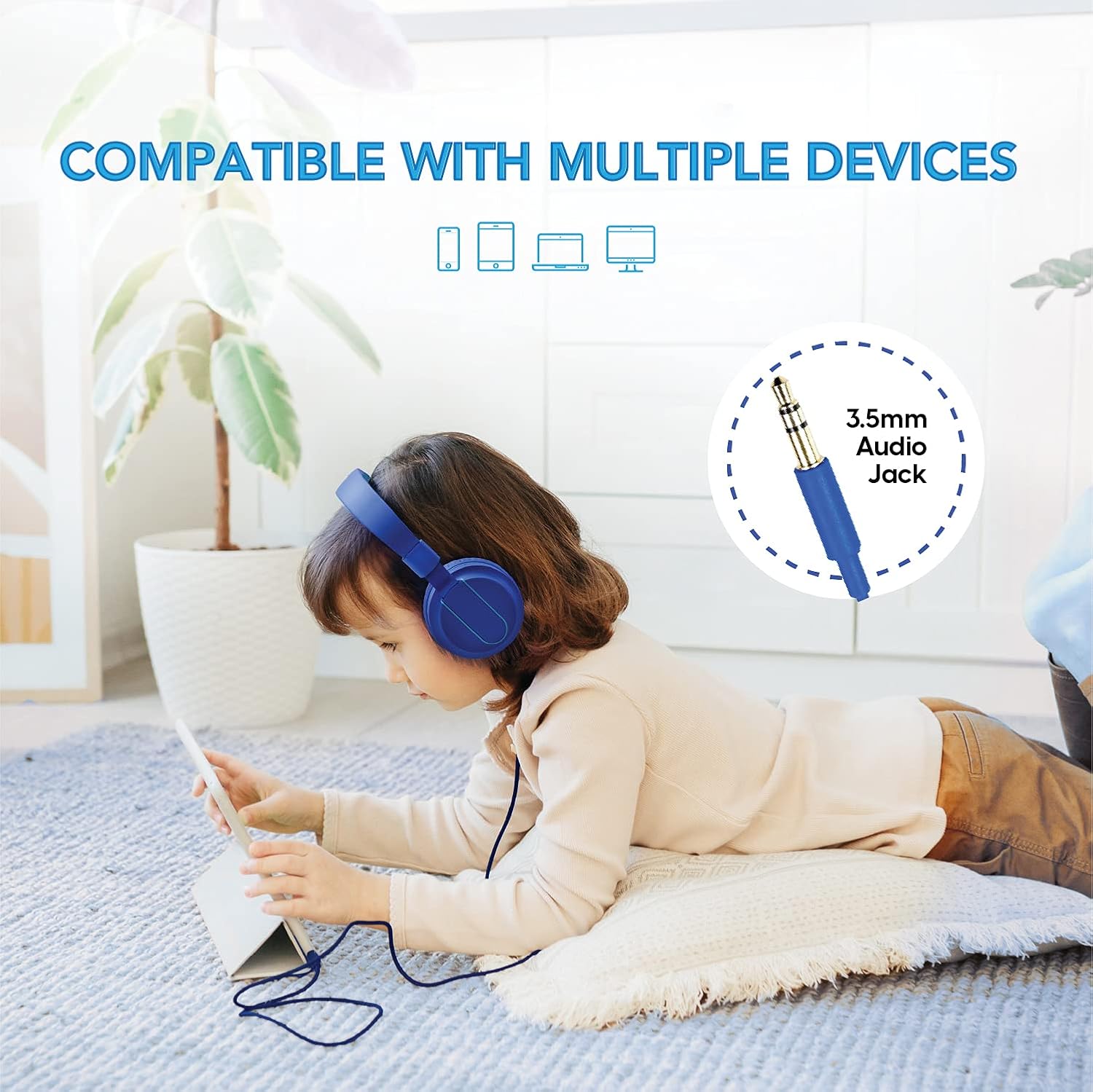 TALK WORKS Auriculares con cable para niños, audífonos sobre la oreja para el hogar, la escuela y los juegos, ligeros, portátiles, acolchados y