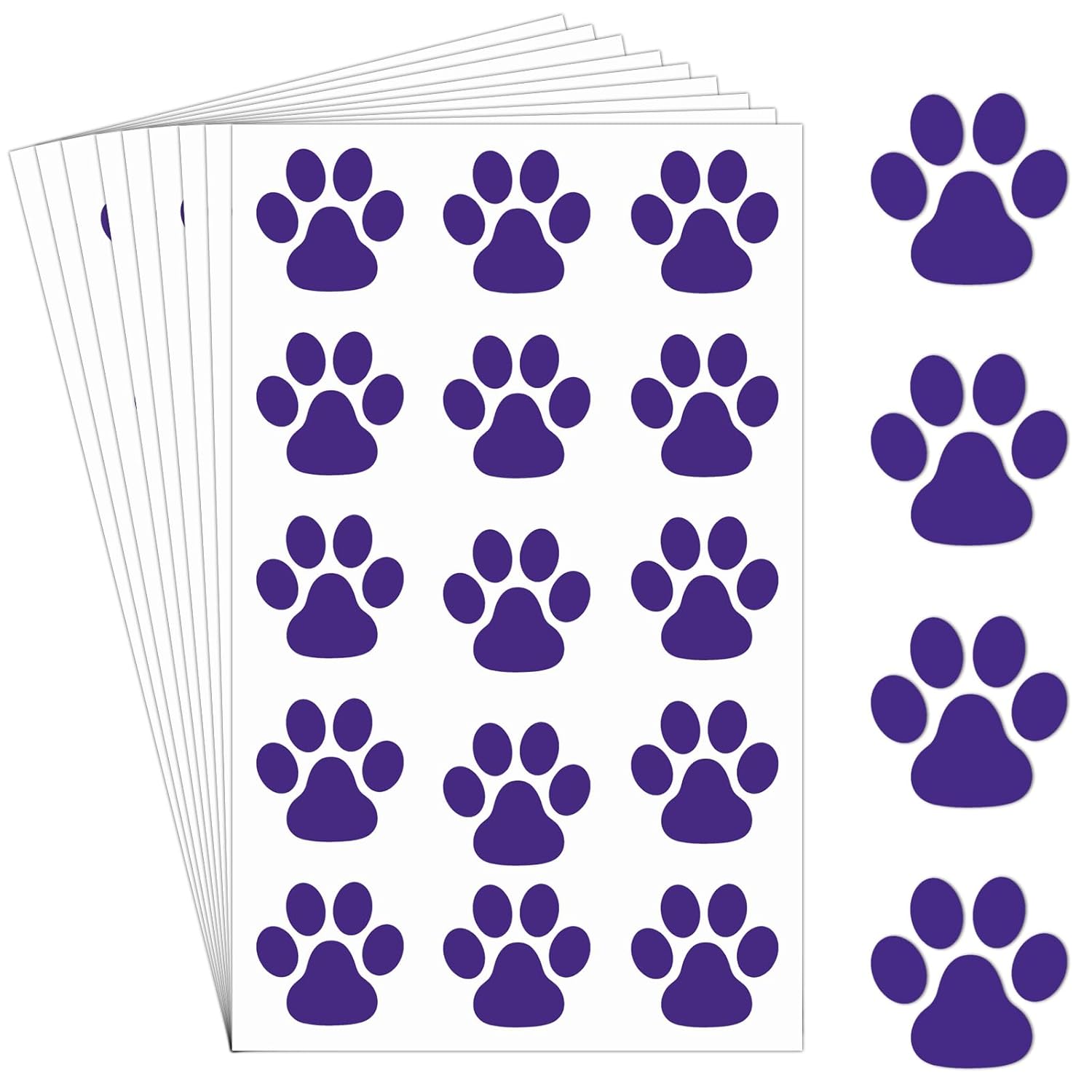 20 hojas de 300 piezas de huellas de patas, tatuajes temporales de patas moradas, tatuajes temporales de patas de perro, calcomanías extraíbles para