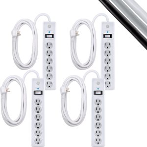 GE Protector SurGE de 6 tomas, paquete de 4, cable de extensión de 15 pies, 800 julios, de enchufe plano, cubiertas de seguridad de girar para GE Protector SurGE de 6 tomas, paquete de 4, cable de extensión de 15 pies, 800 julios, de enchufe plano, cubiertas de seguridad de girar para