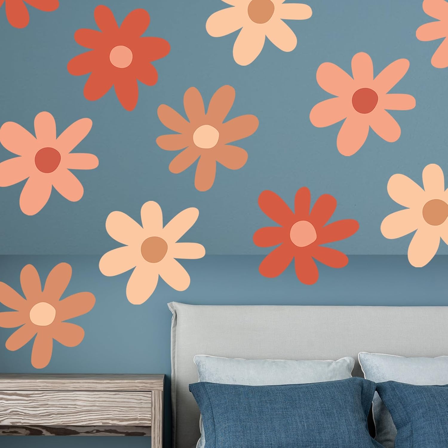 Calcomanías de pared de margaritas, calcomanías de pared bohemias, arte de pared floral, calcomanías de flores de margaritas coloridas para niños,