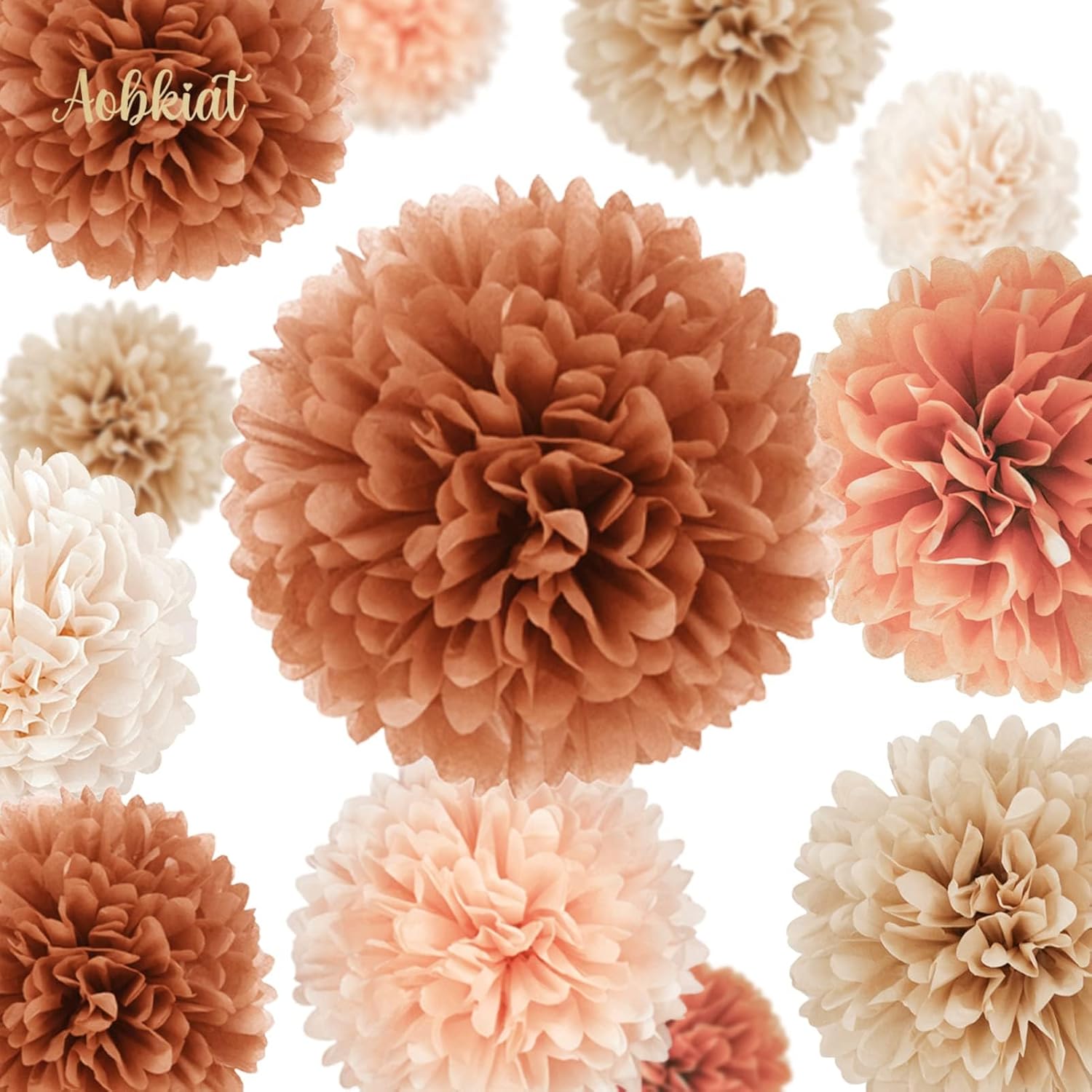 Juego de decoración de boda para baby shower, 15 pompones de papel de seda marrón melocotón, lunares circulares coloridos guirnalda de papel para