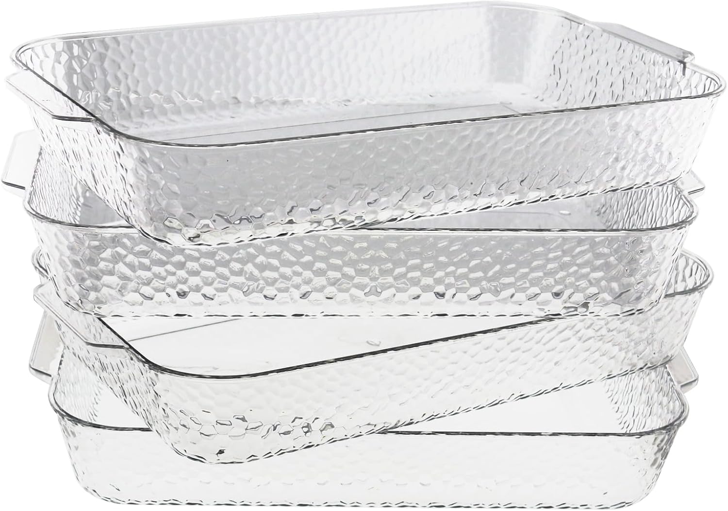 Paquete de 4 bandejas de plástico transparente, plástico desechable de alta calidad, bandejas rectangulares de 12.8 x 7.76 pulgadas (blanco)