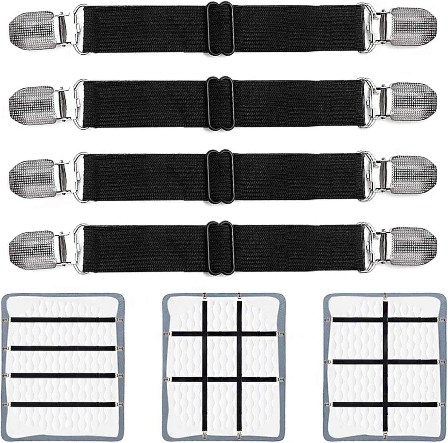 Clips ajustables para sábanas, correas de soporte y tirantes, agarre, se extienden de 21 a 80 pulgadas, bandas elásticas de estilo largo, traje