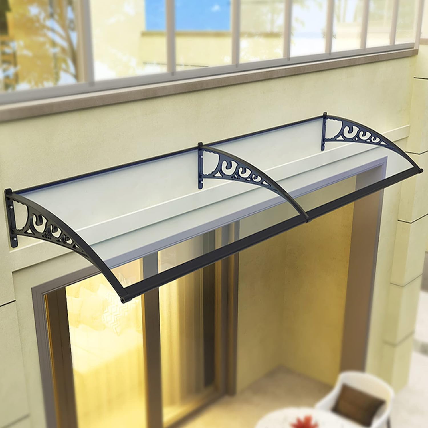 Toldo para ventana de patio, puerta delantera al aire libre, patio, toldo para puerta de techo, toldo arqueado de policarbonato con soportes, varios