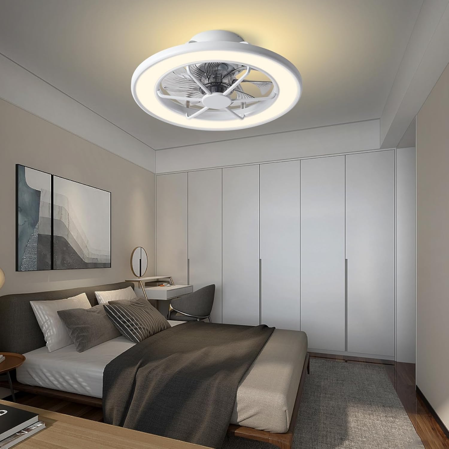 ocioc Ventiladores de techo de perfil bajo con luces, ventiladores de techo inteligentes de 18 pulgadas con AlexaGoogle AssistantApp Control que