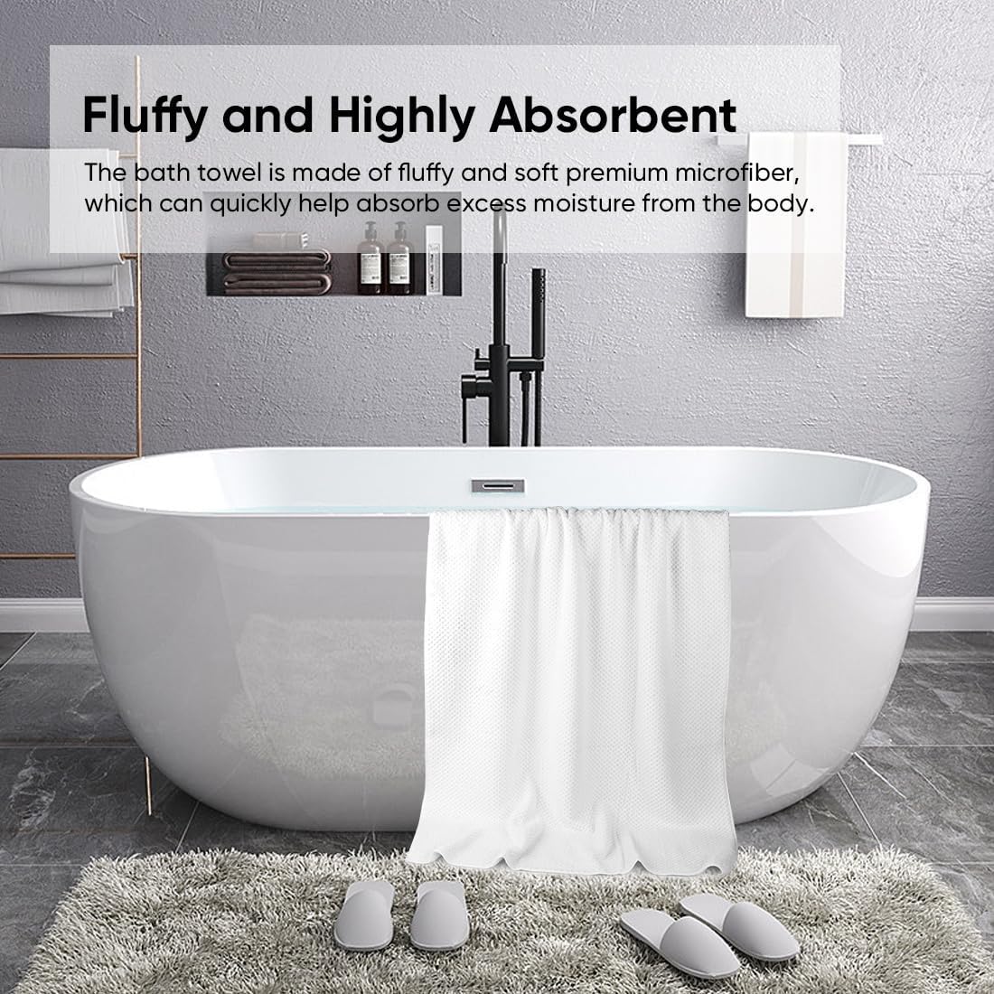 HOMEXCEL Juego de 2 toallas de baño de microfibra, ultra suave, altamente absorbente, toallas ligeras y de secado rápido para cuerpo, deportes,