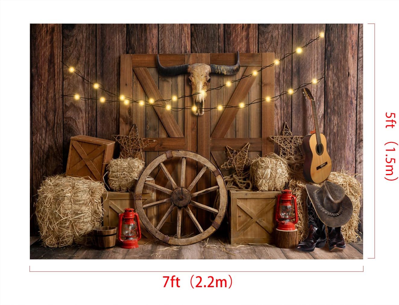 Kate Fondo de vaquero occidental, decoración de fiesta occidental, puerta de granero, fondo de fotografía de rodeo de madera, 7 x 5 pies