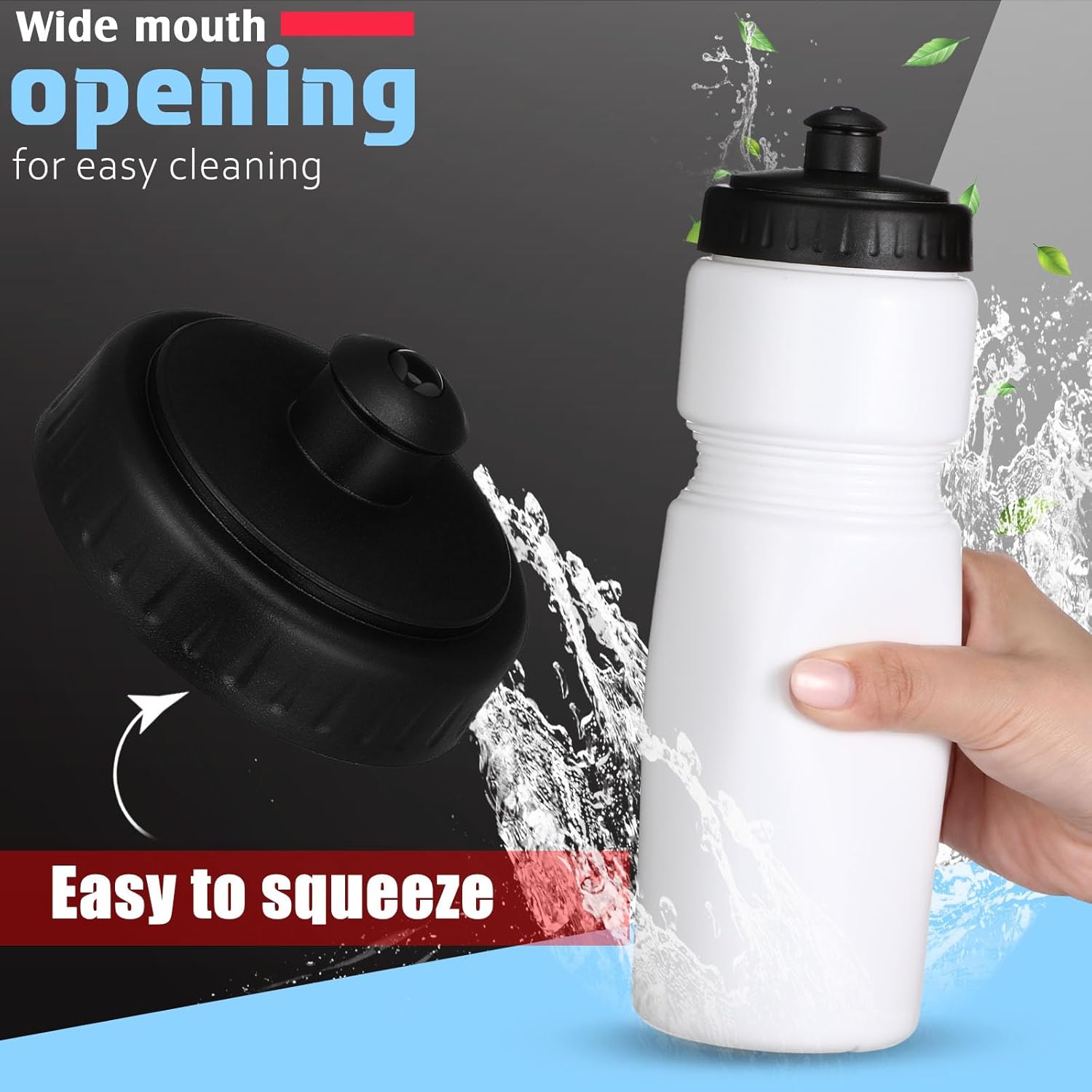 Sunnyray 10 botellas de agua deportivas reutilizables de 23 onzas, botellas de agua de plástico en blanco con tapa superior para niños y adultos,