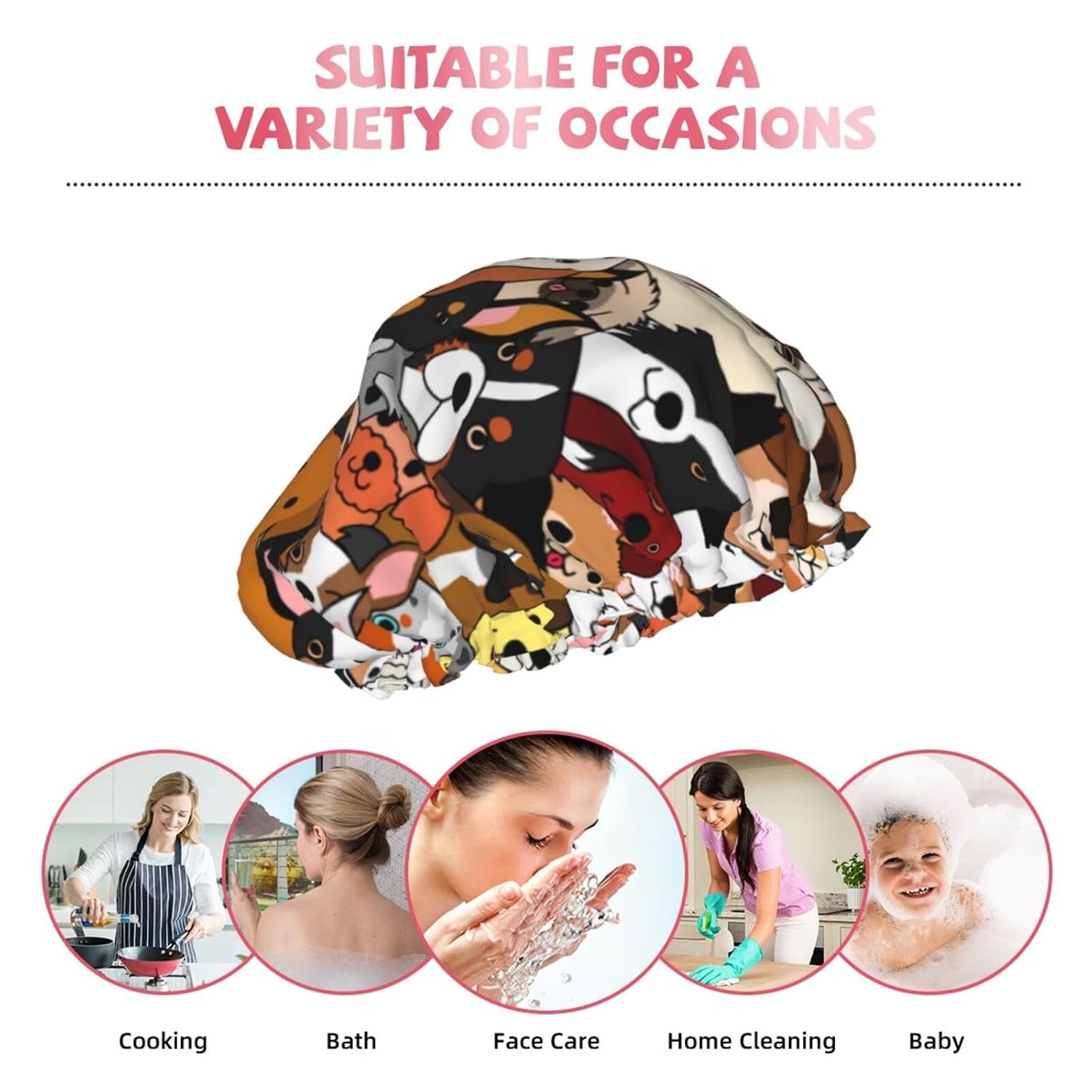 El gorro de ducha impermeable de doble capa para perros lindos es adecuado para todos los tamaños de cabeza